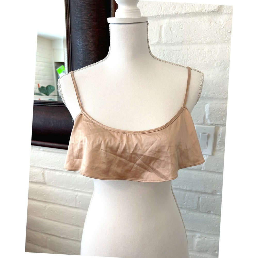 SKIMS Woven Shine satin cami top pink sand medium tan nude ruffle bralette